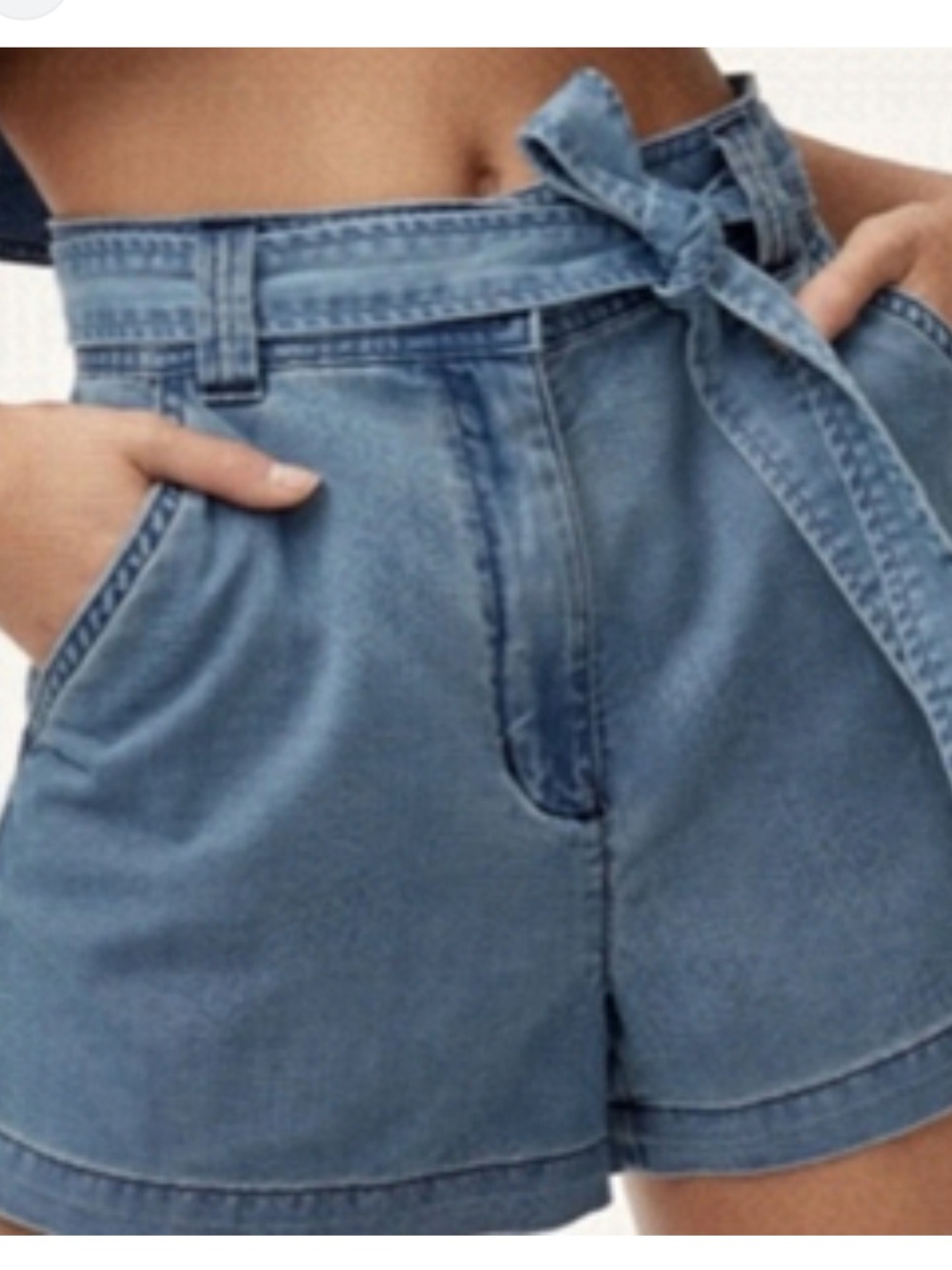 Wilfred Light Blue Paperbag Waist Denim Shorts